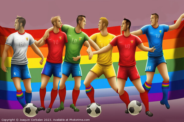 Illustration with soccer players and the lgtbi rainbow flag to c Picture Board by Joaquin Corbalan