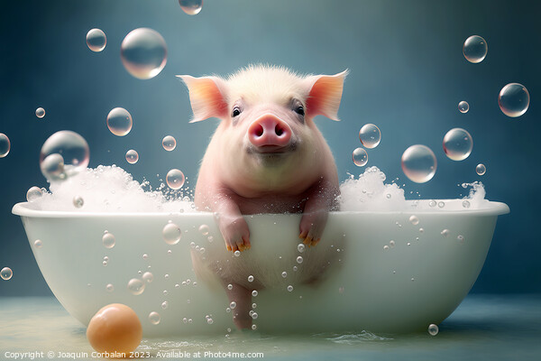 A cute little pig takes a bubble bath to keep himself clean and  Picture Board by Joaquin Corbalan