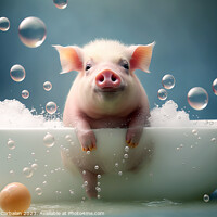 Buy canvas prints of A cute little pig takes a bubble bath to keep himself clean and  by Joaquin Corbalan