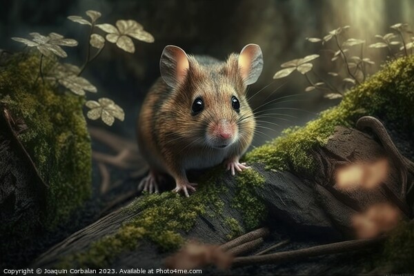 A shy little mouse between the trunks of a forest. Picture Board by Joaquin Corbalan