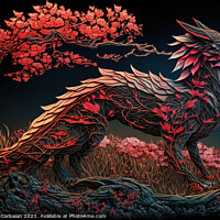 Buy canvas prints of Artistic design of a Chinese millennial dragon, wood textured fo by Joaquin Corbalan