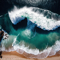 Buy canvas prints of Aerial view of the beach waves hitting the sand. Ai generated. by Joaquin Corbalan