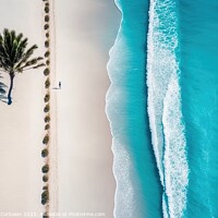 Buy canvas prints of Aerial view of the beach waves hitting the sand. Ai generated. by Joaquin Corbalan