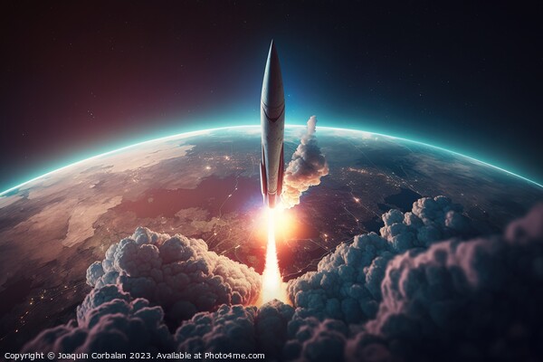 Launch of a supersonic missile reaching the atmosphere. Ai gener Picture Board by Joaquin Corbalan