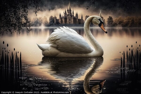 Beautiful swan at nightfall. Ai generated. Picture Board by Joaquin Corbalan