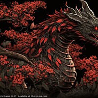 Buy canvas prints of Artistic design of a Chinese millennial dragon, wood textured fo by Joaquin Corbalan