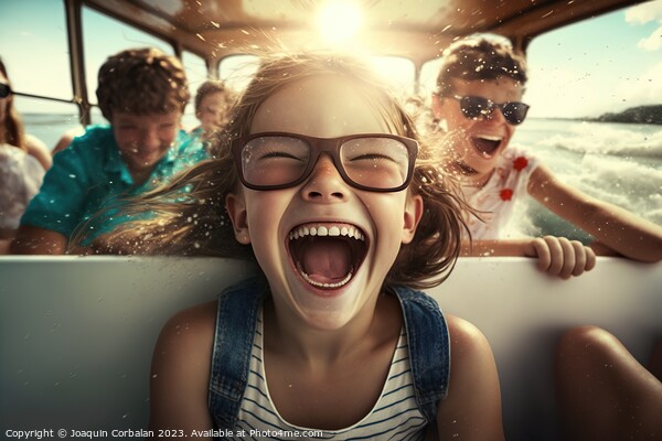A girl squeals with joy during a car ride on vacation. Ai genera Picture Board by Joaquin Corbalan