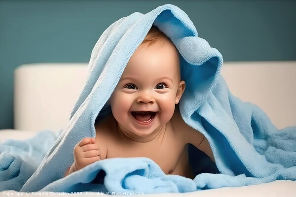 Happy baby laughs after his bath. AI generated. Picture Board by Joaquin Corbalan