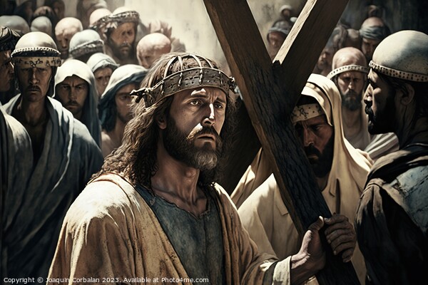Illustration of the Passion of Christ, carrying the cross and su Picture Board by Joaquin Corbalan