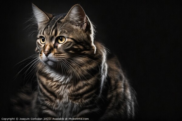 Portrait of a furry, calm cat posing on a black ba Picture Board by Joaquin Corbalan