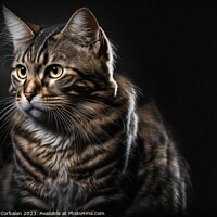 Buy canvas prints of Portrait of a furry, calm cat posing on a black ba by Joaquin Corbalan