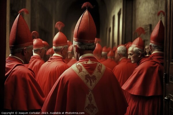Gathered cardinals and bishops discuss the election of a new Pop Picture Board by Joaquin Corbalan