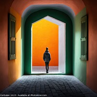 Buy canvas prints of A person, with his back turned, walks among the colorful and ori by Joaquin Corbalan