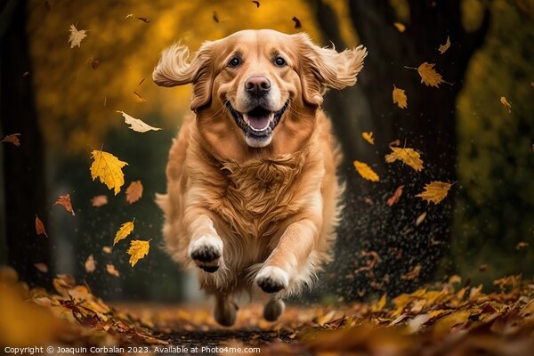 A beautiful golden retriever dog running through t Picture Board by Joaquin Corbalan