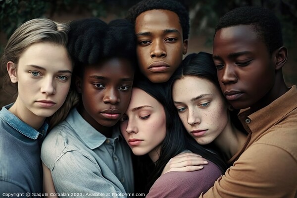 Group portrait of serene embracing multiracial young people. AI  Picture Board by Joaquin Corbalan