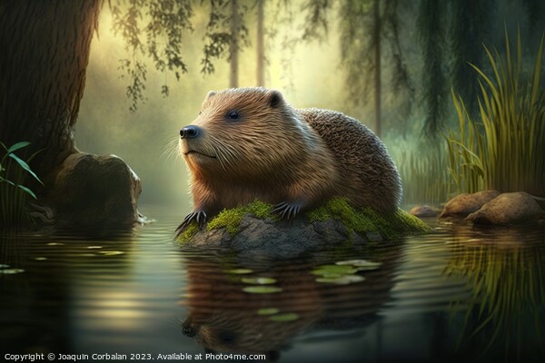 Drawing of a beaver in an American forest. Ai gene Picture Board by Joaquin Corbalan