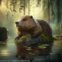 Buy canvas prints of Drawing of a beaver in an American forest. Ai gene by Joaquin Corbalan