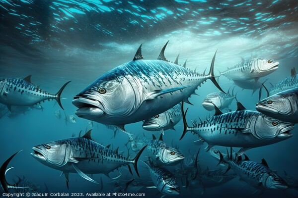 School of large tunas in the sea. Ai generated. Picture Board by Joaquin Corbalan