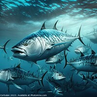 Buy canvas prints of School of large tunas in the sea. Ai generated. by Joaquin Corbalan