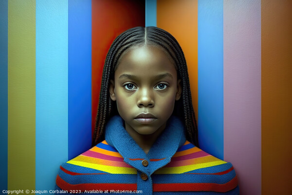 Portrait of young black woman against a background of a bright m Picture Board by Joaquin Corbalan