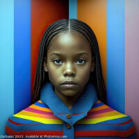 Buy canvas prints of Portrait of young black woman against a background of a bright m by Joaquin Corbalan