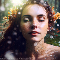 Buy canvas prints of Portrait of a pretty young girl, surrounded by cooling drops, mo by Joaquin Corbalan