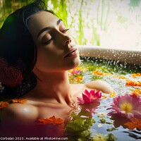 Buy canvas prints of Portrait of a pretty young girl relaxing in a bath by Joaquin Corbalan