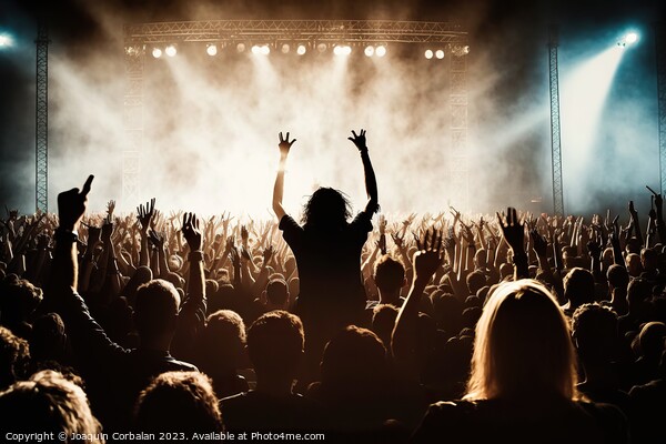 A crowd at a lively rock concert applauding the group on stage.  Picture Board by Joaquin Corbalan