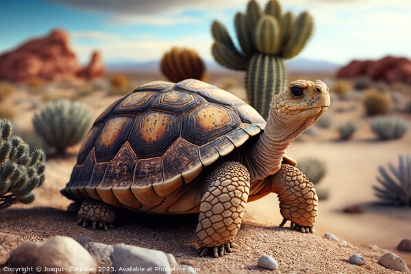 A turtle walks through the desert, an arid landsca Picture Board by Joaquin Corbalan