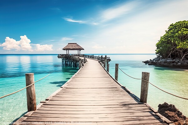 Paradisiacal view of a pier on an island in the pa Picture Board by Joaquin Corbalan
