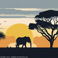 Buy canvas prints of Illustration of sunset in the savannah, silhouette by Joaquin Corbalan