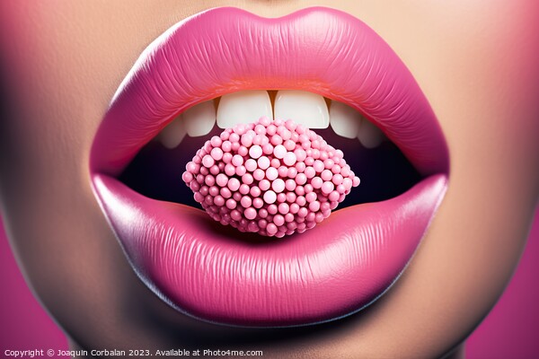 Sensual pink female lips bite a candy. Ai generated. Picture Board by Joaquin Corbalan