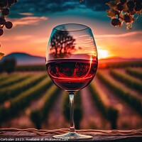 Buy canvas prints of Sunset in the vineyard through a glass of red wine by Joaquin Corbalan