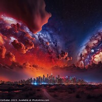 Buy canvas prints of Spectacular night starry sky over a big city, imag by Joaquin Corbalan