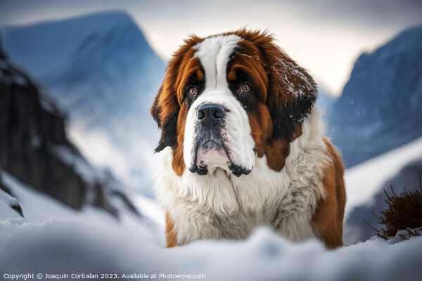A Saint Bernard dog on the snow. Ai generated. Picture Board by Joaquin Corbalan