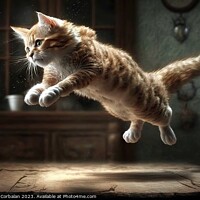 Buy canvas prints of Kitten jumping in the air inside a house. Ai gener by Joaquin Corbalan