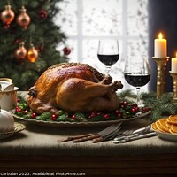 Buy canvas prints of A roast turkey on the table with no one for thanksgiving dinner, by Joaquin Corbalan