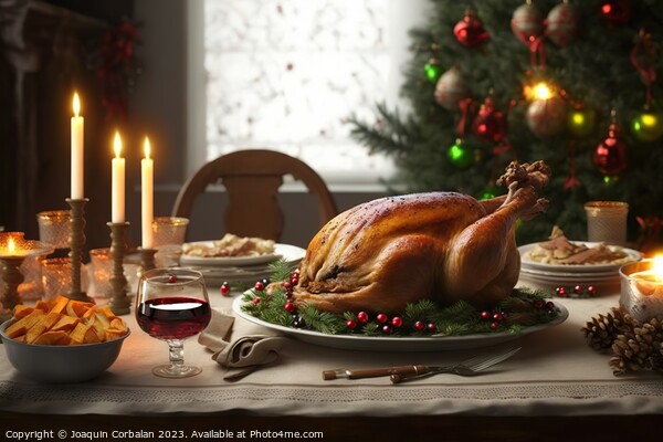 A roast turkey, a Lonely Feast with No One to Share the Table. A Picture Board by Joaquin Corbalan