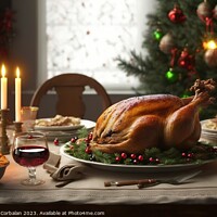 Buy canvas prints of A roast turkey, a Lonely Feast with No One to Share the Table. A by Joaquin Corbalan