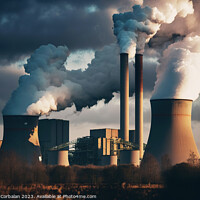Buy canvas prints of Cooling chimneys of thermal power plant released water vapor. Ai by Joaquin Corbalan