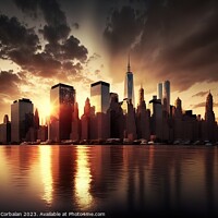 Buy canvas prints of Spectacular panorama of a big city with skyscrapers at dusk, mod by Joaquin Corbalan