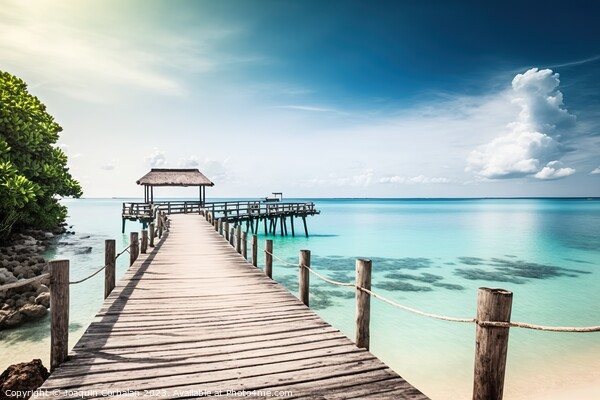 Quiet jetty on a paradisiacal beach overlooking the ocean, with  Picture Board by Joaquin Corbalan