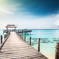 Buy canvas prints of Quiet jetty on a paradisiacal beach overlooking the ocean, with  by Joaquin Corbalan