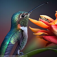 Buy canvas prints of Beautiful brightly colored hummingbird, blurred ba by Joaquin Corbalan