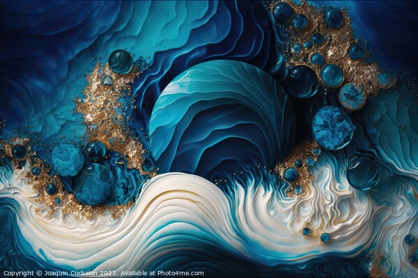 Artistic drawing of an abstract sea with metaphorical blue waves Picture Board by Joaquin Corbalan