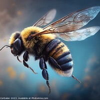 Buy canvas prints of Close-up of a flying bee, blurred and colorful background. Ai ge by Joaquin Corbalan