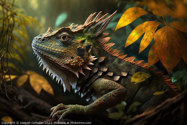 A colorful iguana in the jungle. Ai generated. Picture Board by Joaquin Corbalan