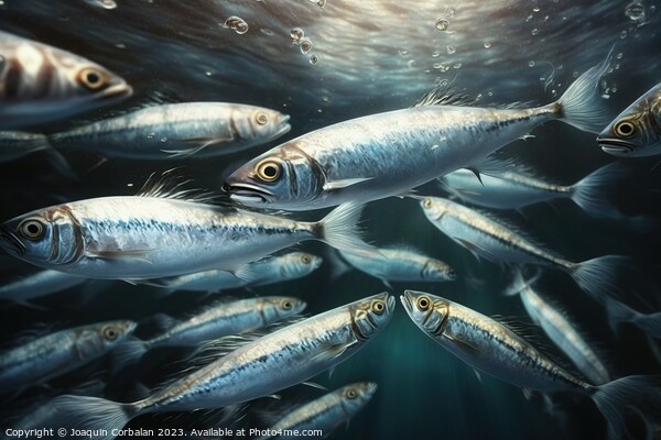 School of sardines in the ocean. Ai generated. Picture Board by Joaquin Corbalan