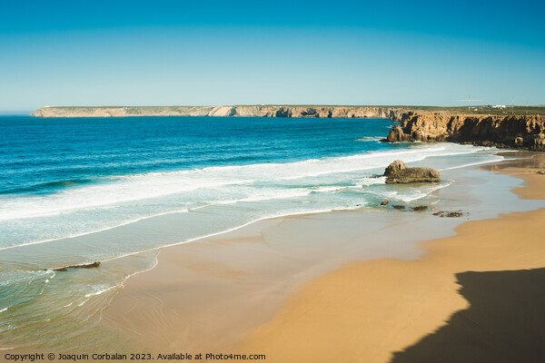 Beautiful beaches of fine sand and high, slender cliffs, one mor Picture Board by Joaquin Corbalan