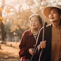 Buy canvas prints of An Asian woman walks with her elderly mother, caring and worryin by Joaquin Corbalan
